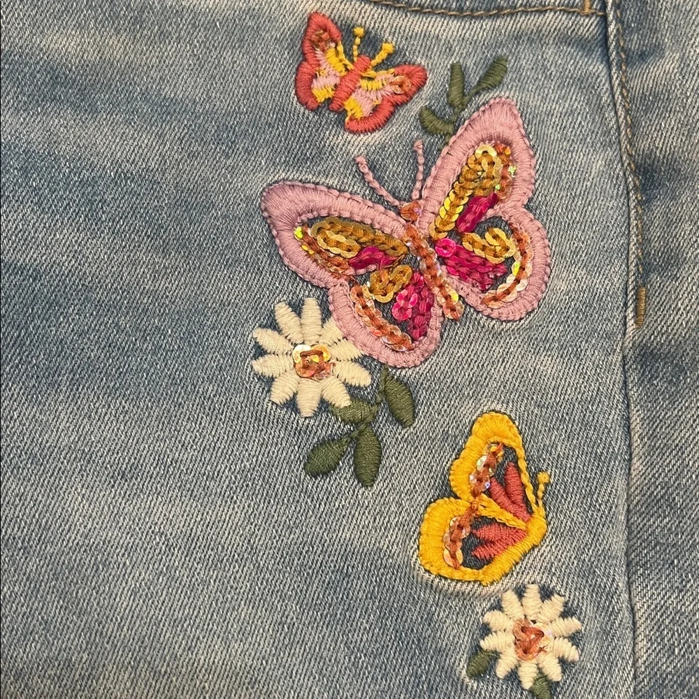 JUMPING BEANS Kids adjustable waist Light Blue Jeans with Butterfly Embroidery